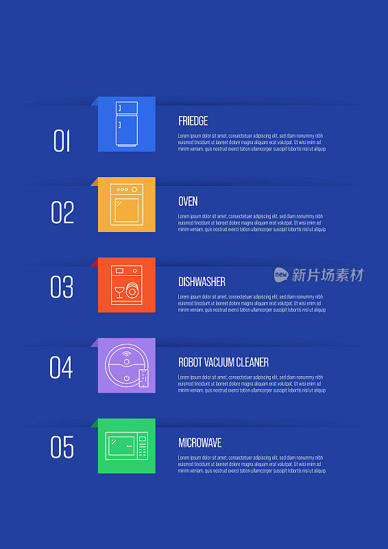 Household Appliances Concept Vector Line Infographic Design with Icons. 5 Options or Steps for Presentation, Banner, Workflow Layout, Flow Chart etc.